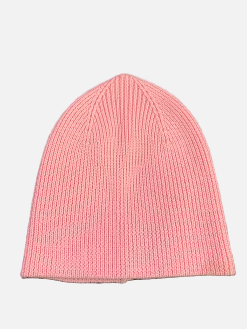 Pink knit beanie on a white background