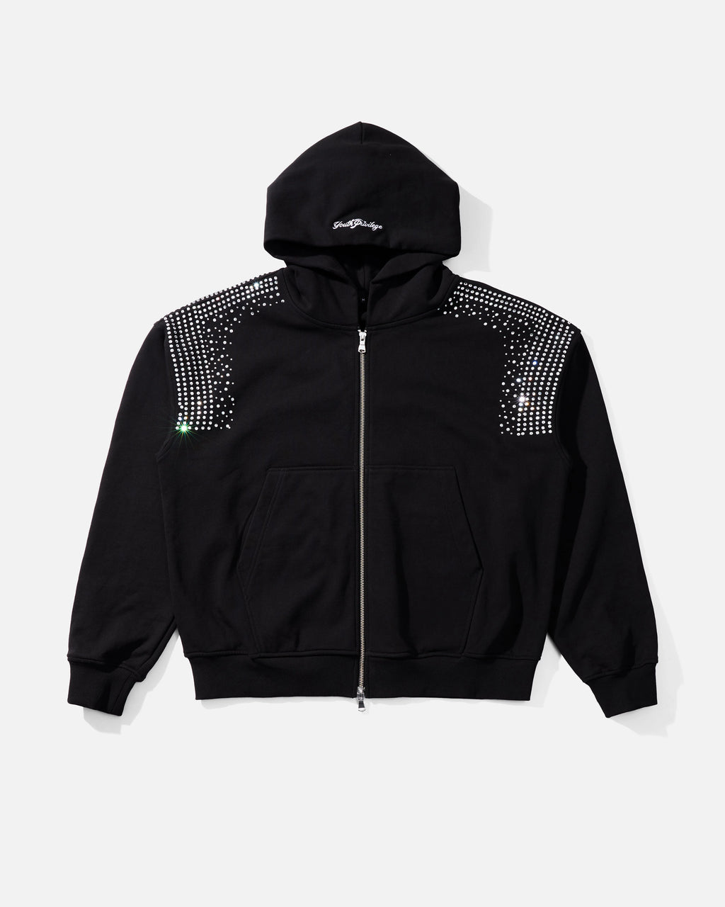 Rhinestone Embellished Signature Zipped Hoodie