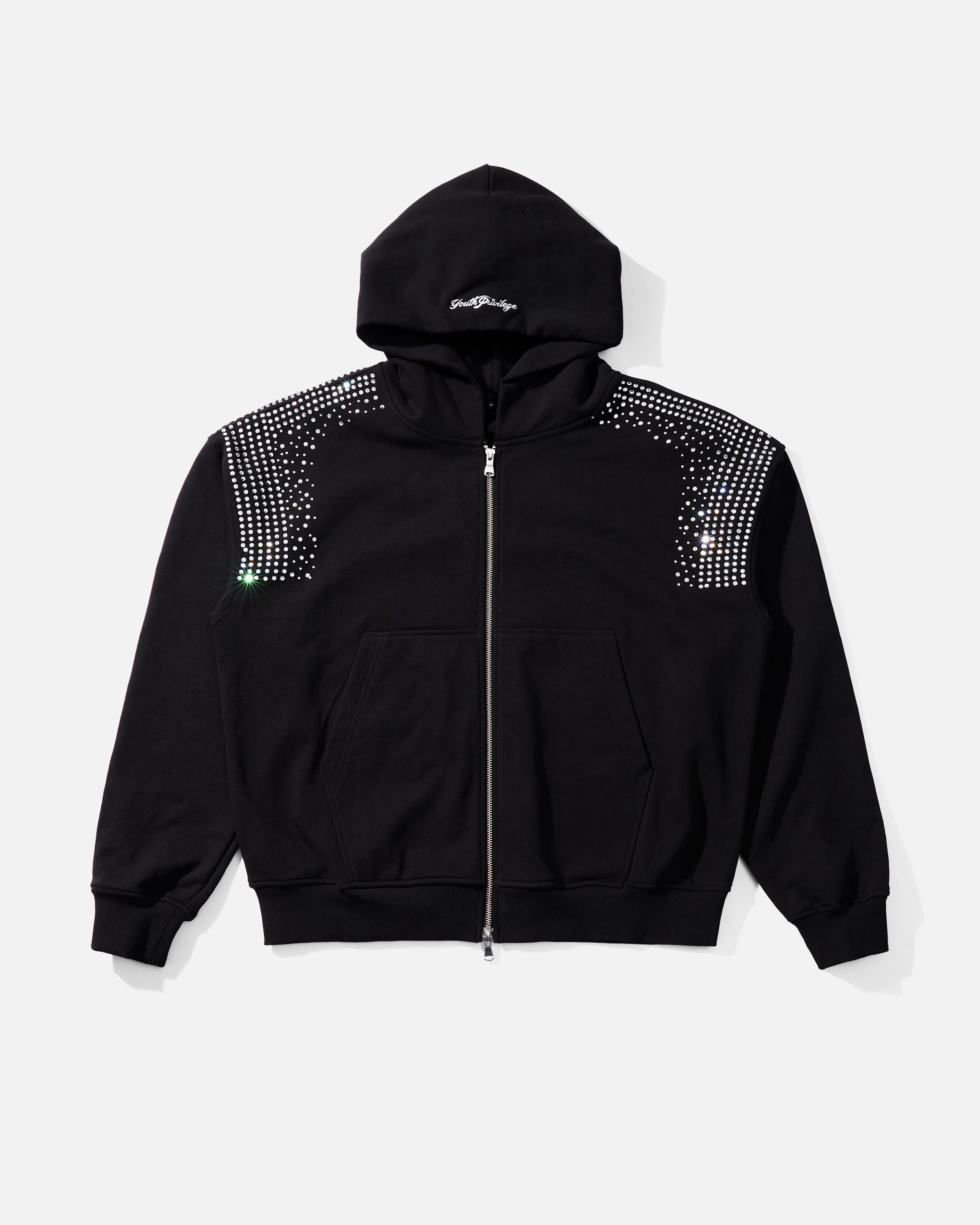 Rhinestone Embellished Signature Zipped Hoodie