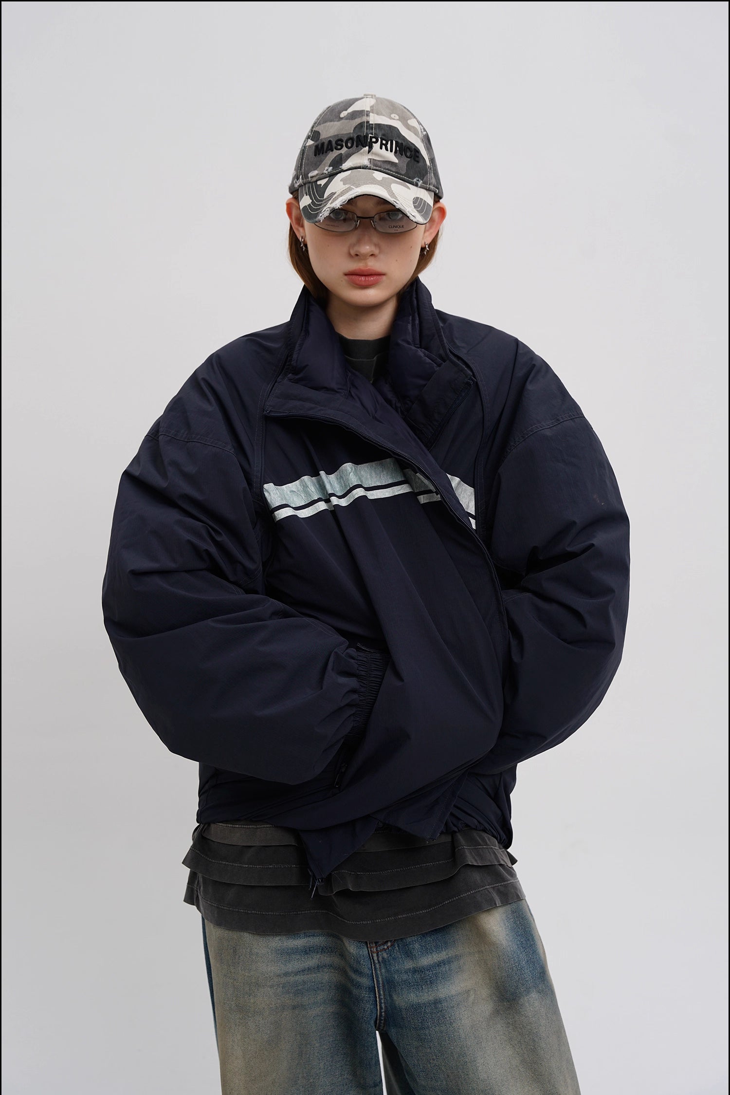 Layered Striped Down Jacket - Mason Prince