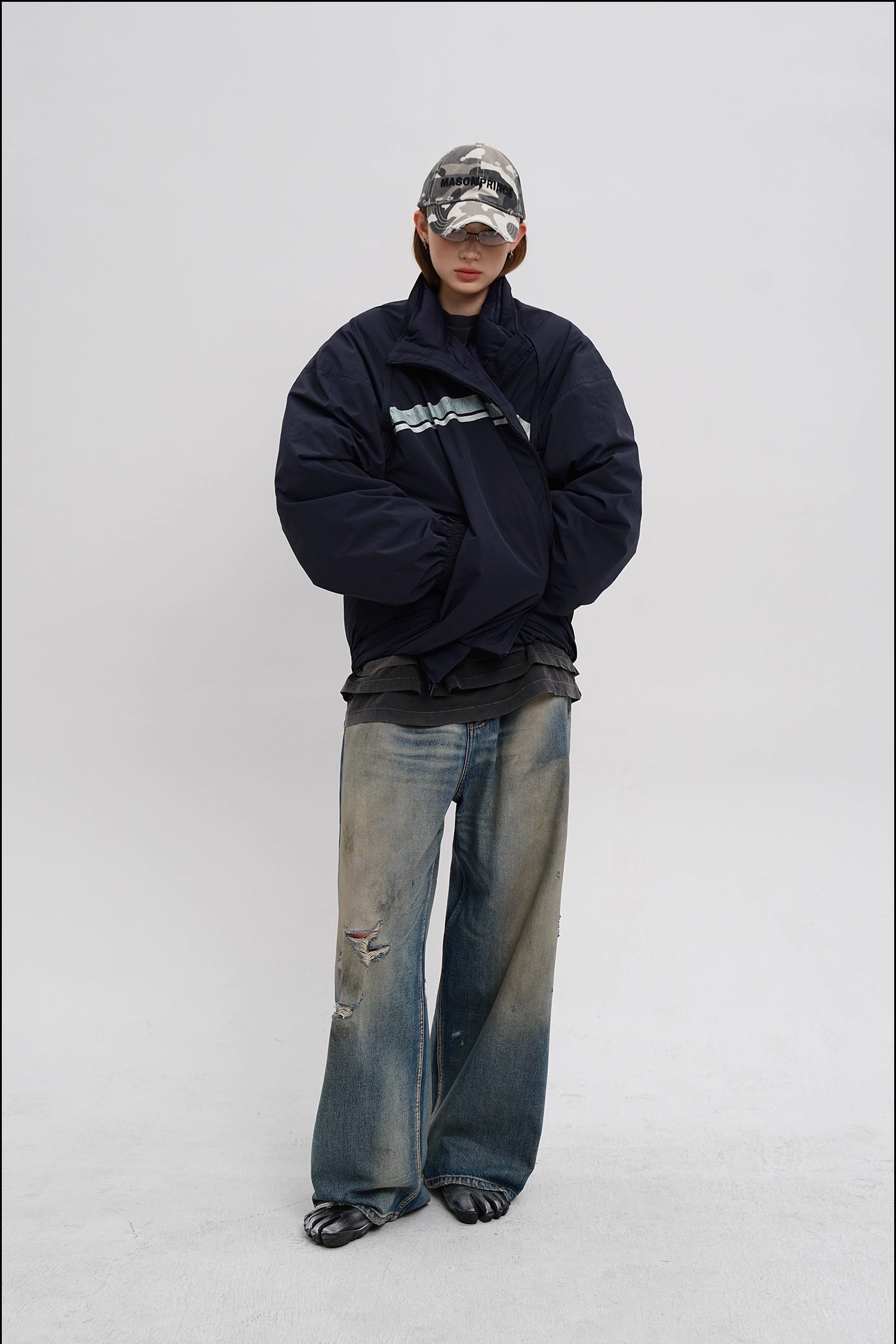 Layered Striped Down Jacket - Mason Prince