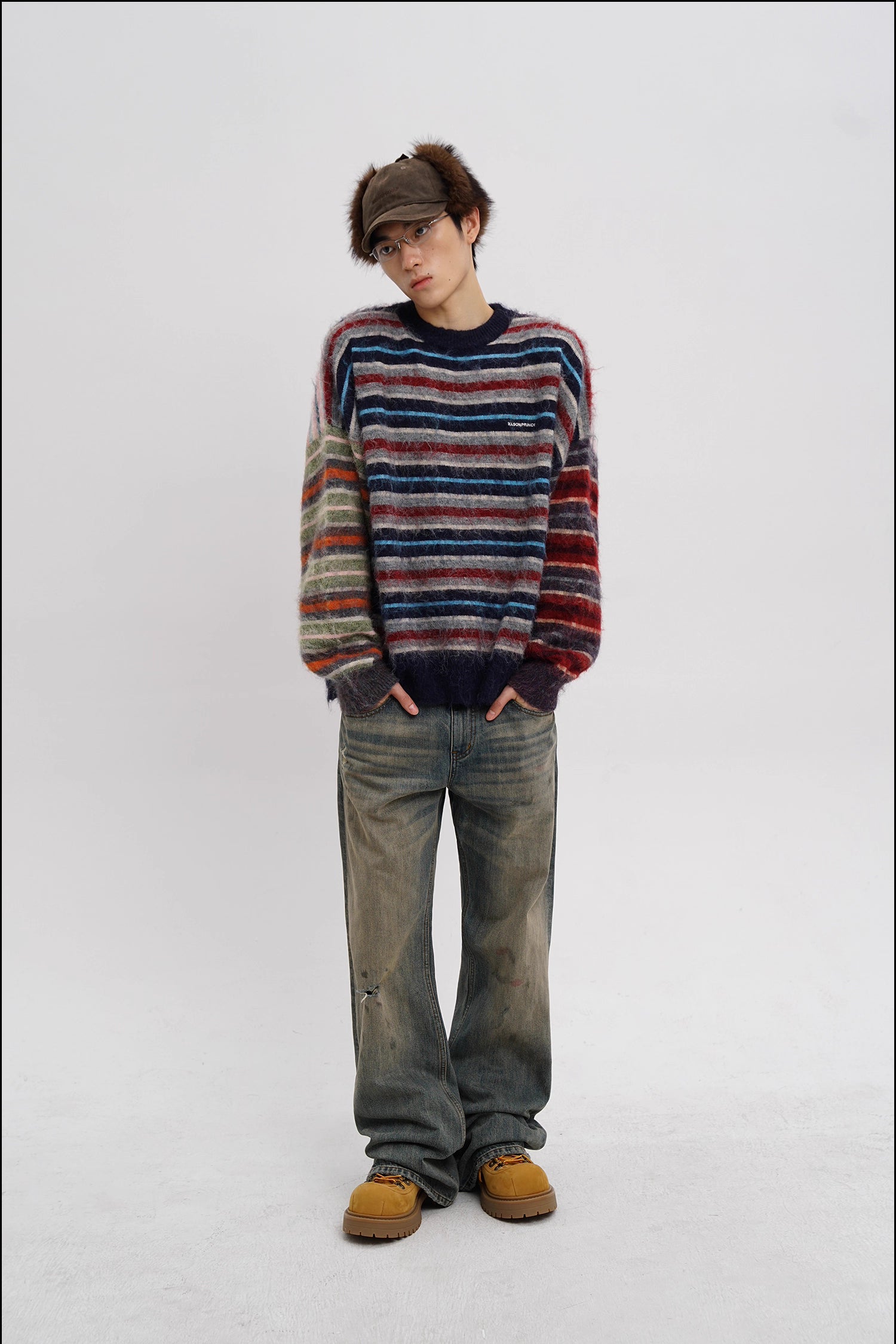 Striped Wool Classic Crew Neck Sweater - Mason Prince